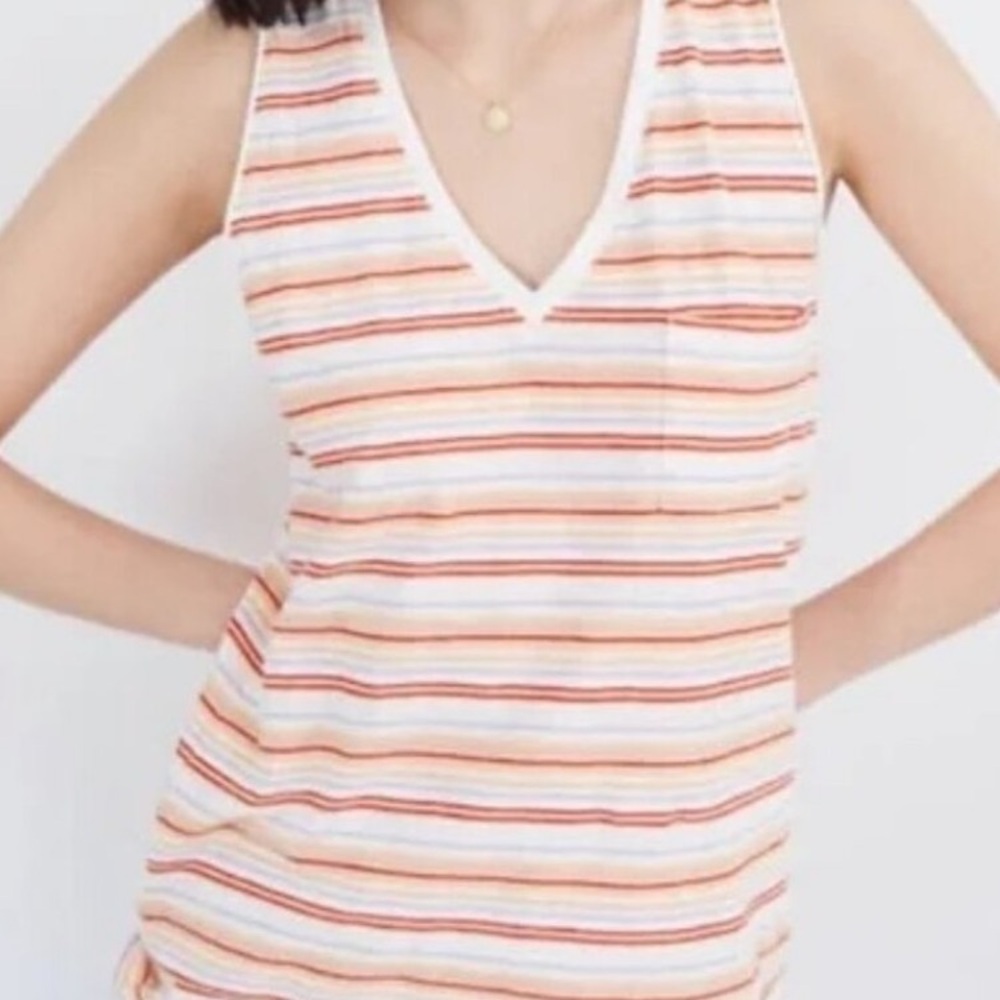 Madewell  Cotton V Neck Pocket Tank Top in Fieldgate Stripes XL